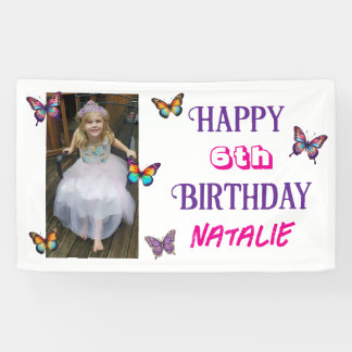 Banderoles Personalized Photo and Age Butterfly Birthday