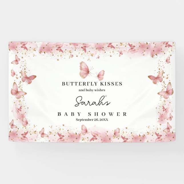 Banderoles Personalized Pink Butterfly Baby Shower Banner  (Horizontal)