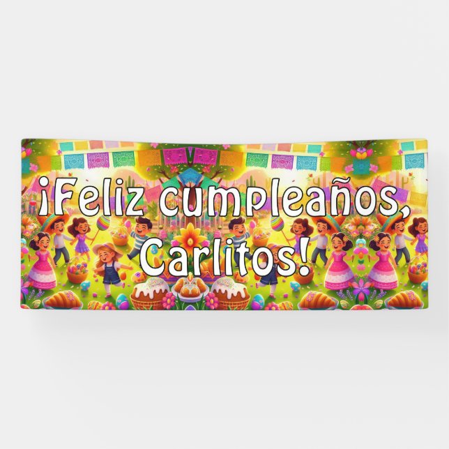 Banderoles Personnalisable ! Feliz cumpleaños ! Fiesta mexica (Horizontal)