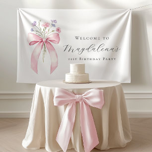 Banderoles Personnalisé 21e anniversaire Banner Bow Fleur sau