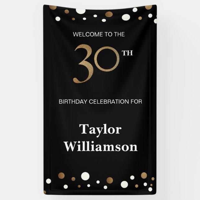 Banderoles Personnalisé 30e anniversaire Gold et confetti noi (Vertical)