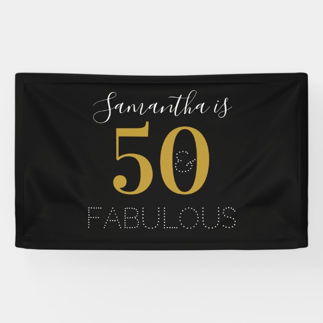 Banderoles Personnalisé 50 et fabuleux Gold Black Anniversair (Horizontal)