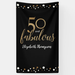 Banderoles Personnalisé 50 et Fabulous Noir confetti en or