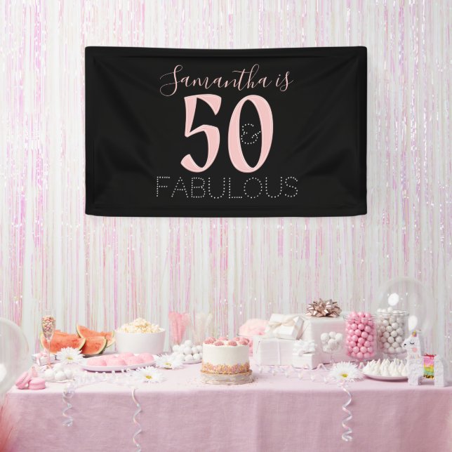 Banderoles Personnalisé 50 Fabuleux Rose Gold Black Anniversa (Fête)