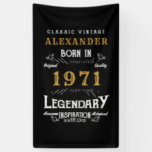 Banderoles Personnalisé 50e anniversaire Né en 1971 Noir Vint