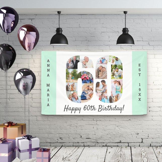 Banderoles Personnalisé 60e anniversaire de fête Photo Collag (Créateur téléchargé)
