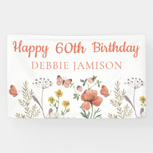 Banderoles Personnalisé Joyeux 60e anniversaire Fleurs sauvag