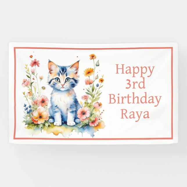 Banderoles Personnalisé Joyeux anniversaire Sweet Kitten (Horizontal)