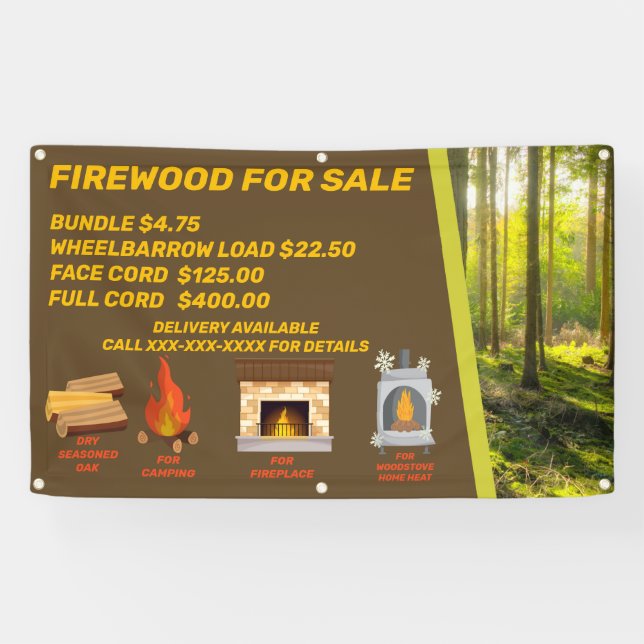 Banderoles Personnaliser Bois De Feu À Vendre Camping Cheminé (Horizontal)