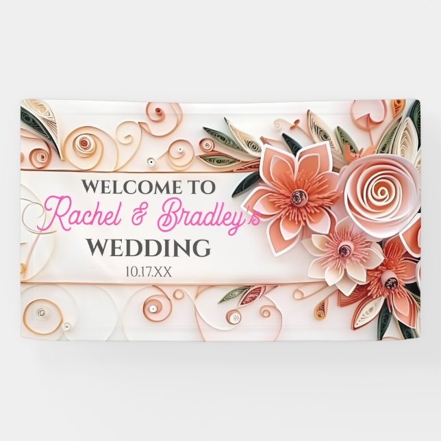 Banderoles Personnaliser Neutre Floral Mariage Moderne Cadre (Horizontal)