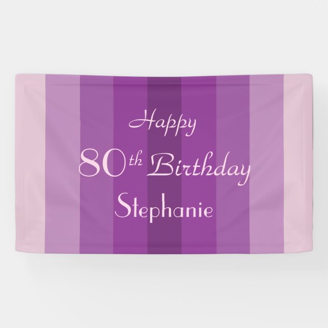 Banderoles Personnaliser Nom 80e anniversaire fête Purple Str (Horizontal)