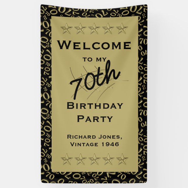 Banderoles Personnalisez: Bienvenue 70e anniversaire - Noir (Vertical)