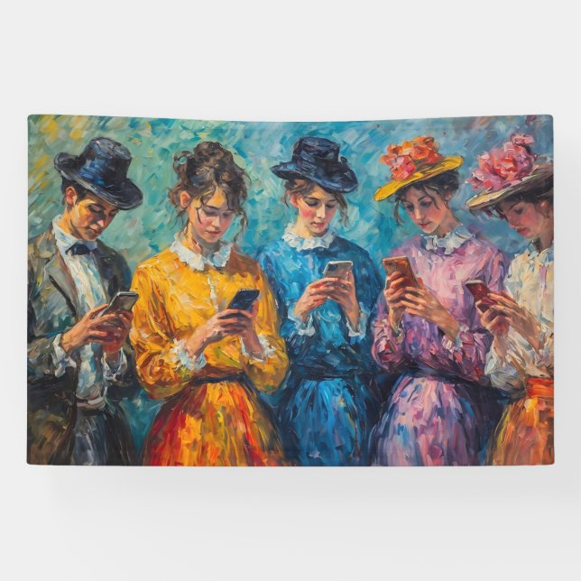 Banderoles Personnes du 19e siècle utilisant des smartphones (Horizontal)