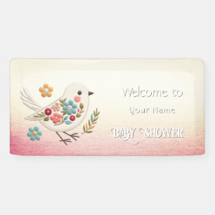 Banderoles Petit Baby shower Floral d'oiseaux blancs