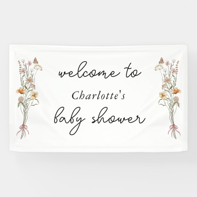 Banderoles Petit Baby shower Floral Fleur sauvage Bienvenue (Horizontal)