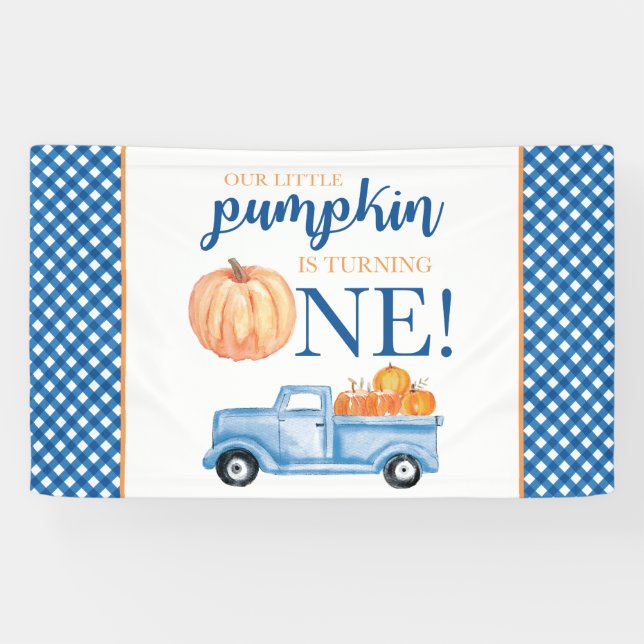 Banderoles Petit Citrouille premier anniversaire camion bleu  (Horizontal)