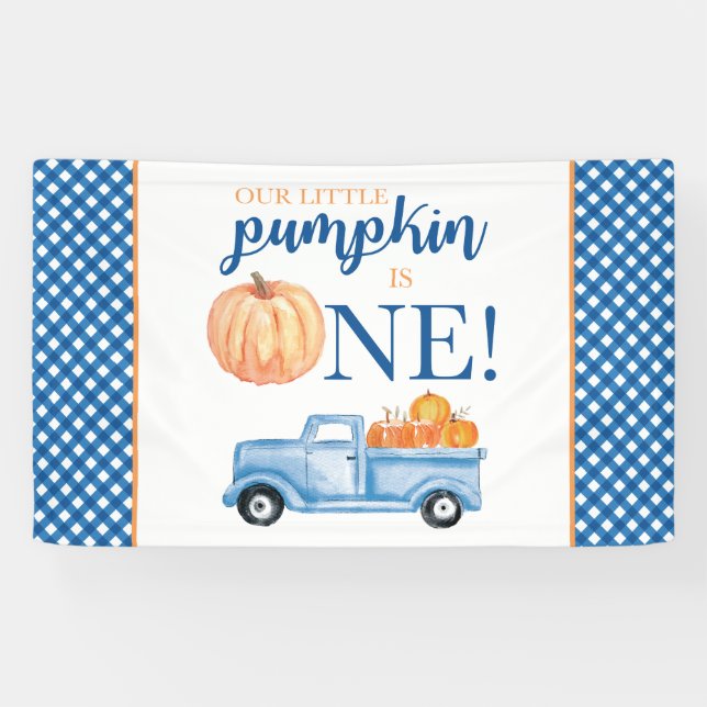Banderoles Petit Citrouille Premier anniversaire camion bleu  (Horizontal)