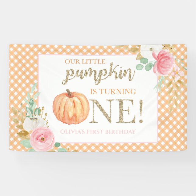 Banderoles Petit Citrouille premier anniversaire floral et pl (Horizontal)