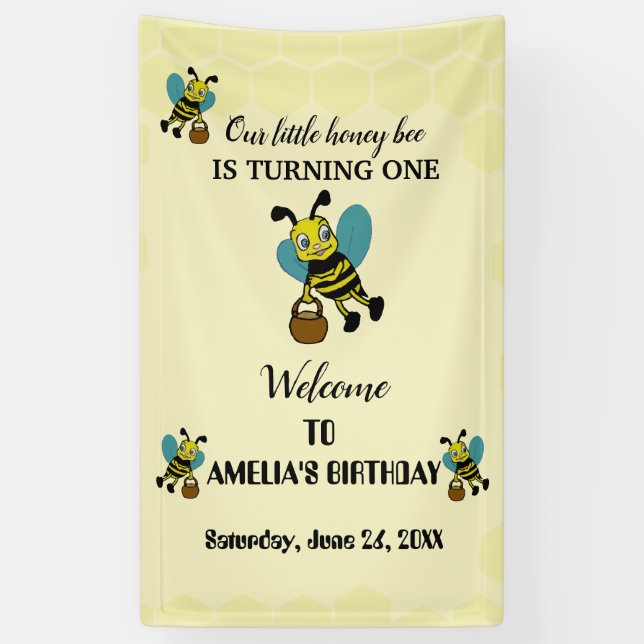 Banderoles Petit thème personnalisé Bee 1ère fête d'anniversa (Vertical)