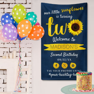 Banderoles Petit tournesol 2e fête d'anniversaire Bienvenue
