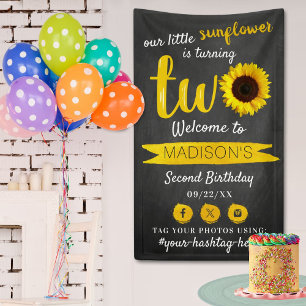 Banderoles Petit tournesol 2e fête d'anniversaire Bienvenue