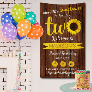 Banderoles Petit tournesol 2e fête d'anniversaire Bienvenue