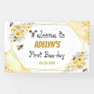 Banderoles Petite Aquarelle Florale de Miel Abeille 1er Anniv