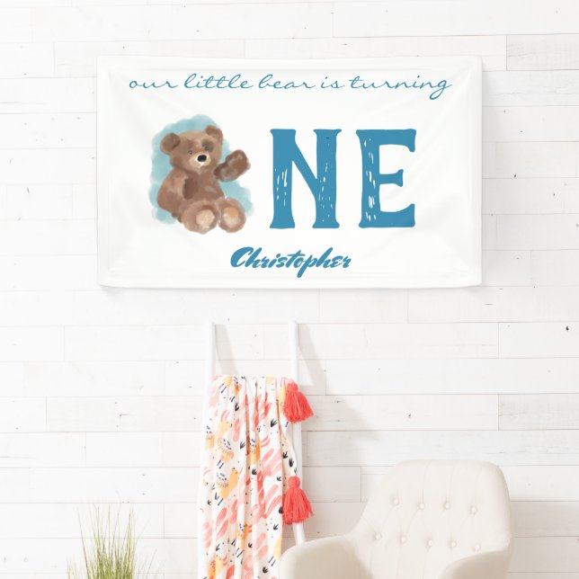 Banderoles Petite aquarelle Ours mignon animal premier Birthd (En situation)