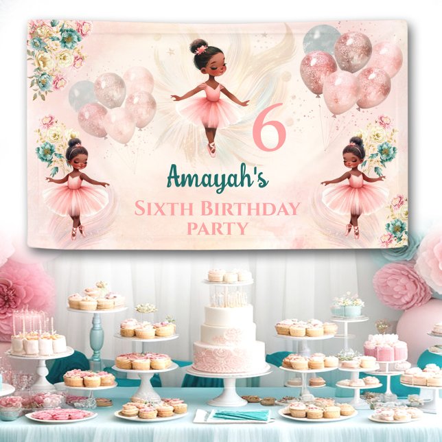 Banderoles Petite Ballerina rose Turquoise Floral Fille Anniv (Little Ballerina Pink Teal Floral Girl Birthday Banner)