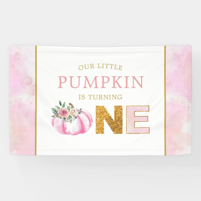 Banderoles Petite Citrouille Fleur Rose Automne Fille 1er Ann (Horizontal)