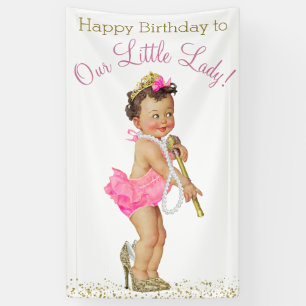 Banderoles Petite Dame Talons Hauts Perles Fête d'anniversair