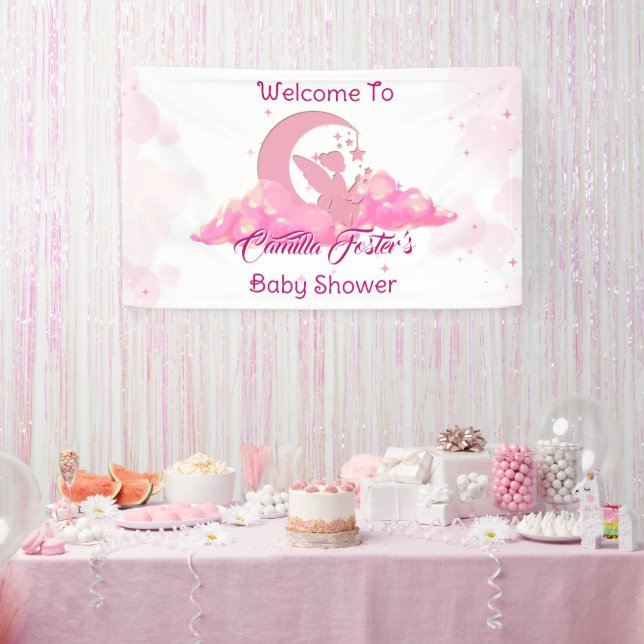 Banderoles Petite fée rose dans les nuages Baby shower Bienve (Fête)