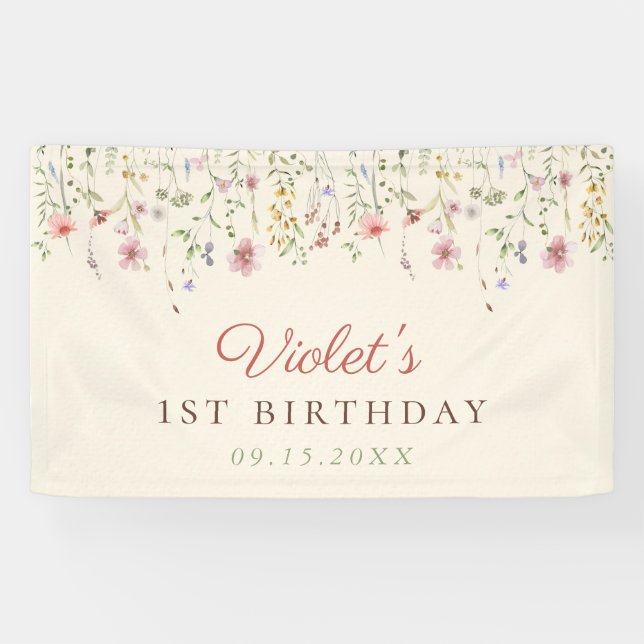 Banderoles Petite fleur Fleur sauvage 1er anniversaire (Horizontal)