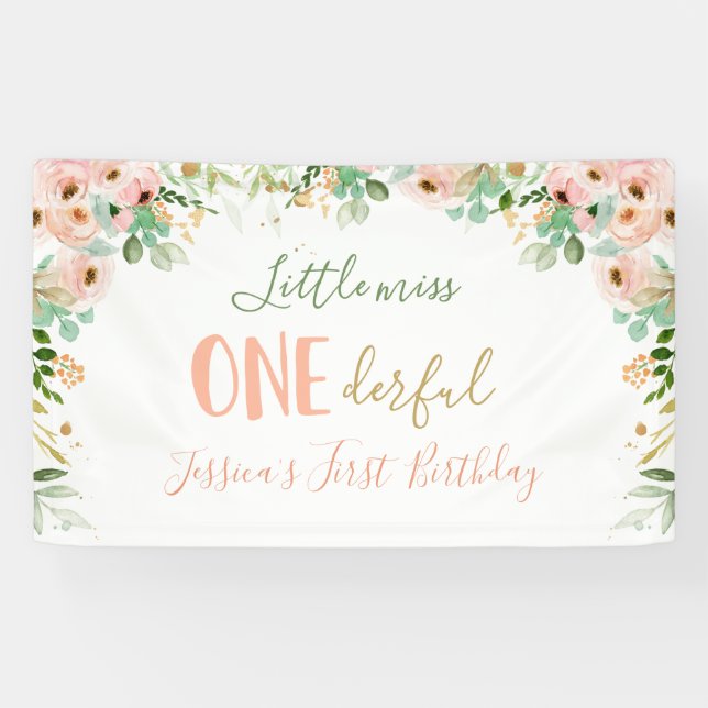 Banderoles Petite Miss Onederday Floral Rose Gold (Horizontal)
