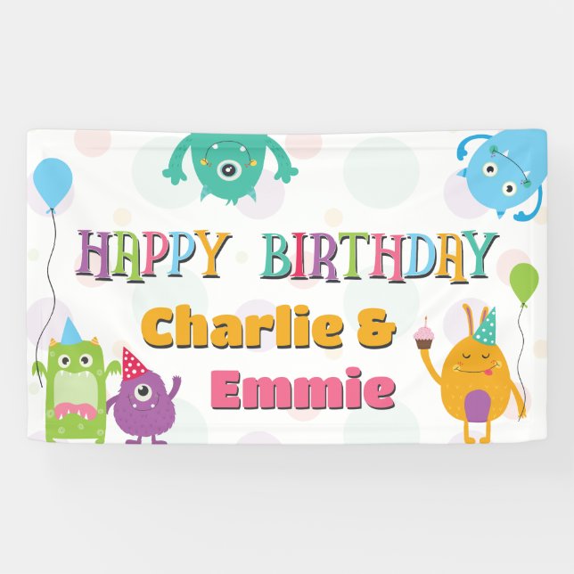 Banderoles Petits Monstres adorables Fête d'Anniversaire, N'I (Horizontal)