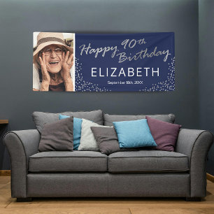 Banderoles Photo 90e Anniversaire Bleu Marine Argent