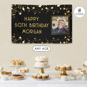 Banderoles Photo Anniversaire Black Gold Stars Couleur person