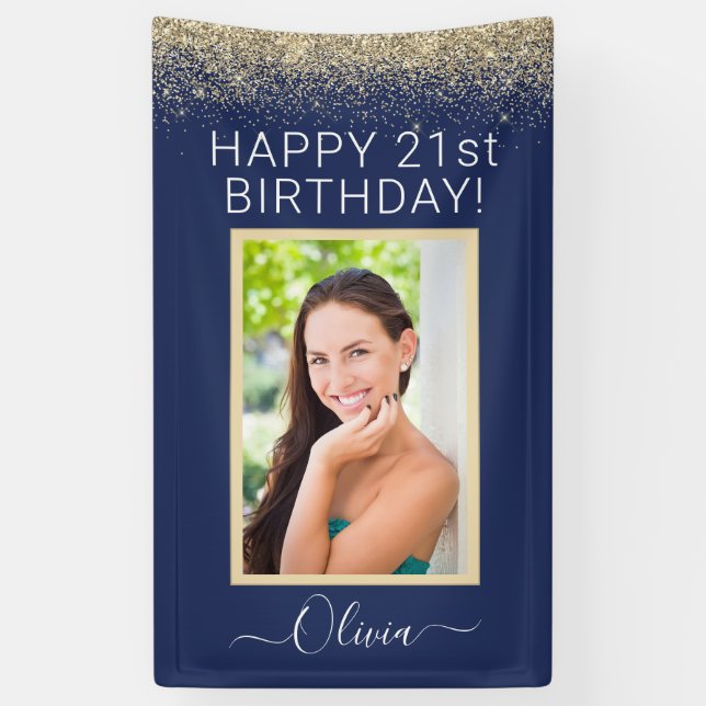 Banderoles Photo anniversaire Marine Blue Gold Parties scinti (Vertical)