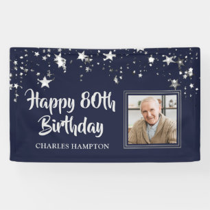 Banderoles Photo Anniversaire Marine Blue Silver Stars Nom