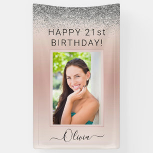 Banderoles Photo Anniversaire Pink Parties scintillant Argent
