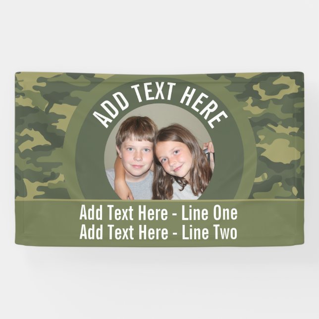 Banderoles Photo avec Camouflage Green et texte personnalisé (Horizontal)