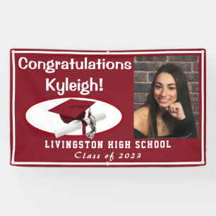 Banderoles Photo Cardinal Red & White Vinyl Graduation