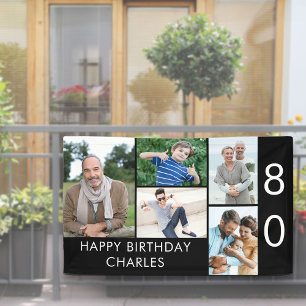 Banderoles Photo Collage 5 Photo Black White 80e anniversaire
