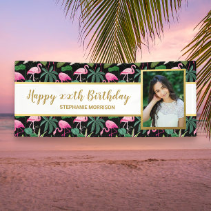Banderoles Photo d'anniversaire Flamant Rose Feuille de Palmi