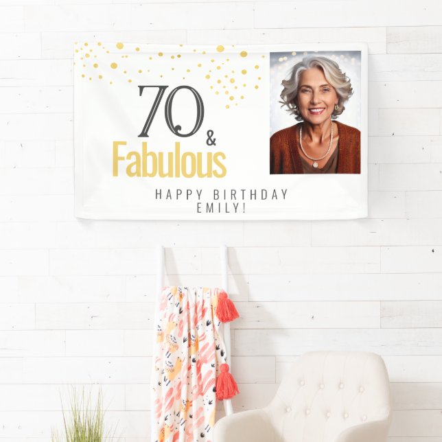 Banderoles Photo d'anniversaire moderne 70 et fabuleuse (En situation)