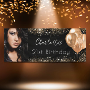 Banderoles Photo d'anniversaire parties scintillant en or noi