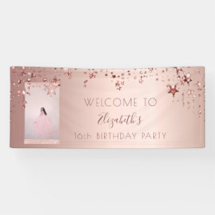 Banderoles Photo d'anniversaire rose or parties scintillant é