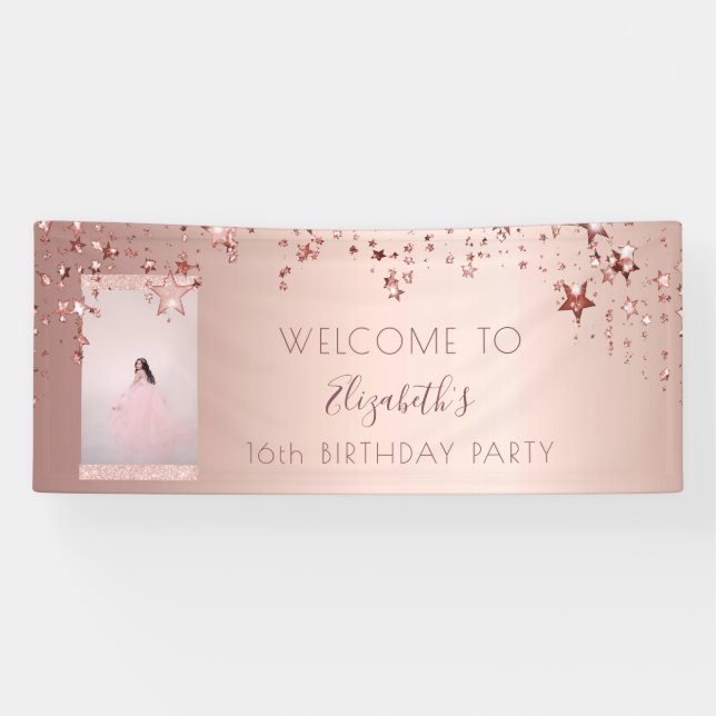 Banderoles Photo d'anniversaire rose or parties scintillant é (Horizontal)