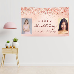 Banderoles Photo d'anniversaire rose or rose parties scintill