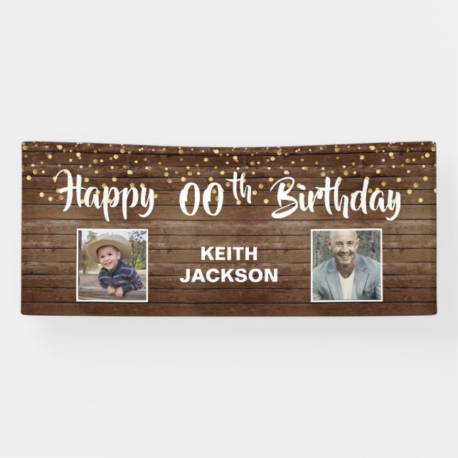 Banderoles PHOTO D'Anniversaire Rustic Wood Panel (Horizontal)